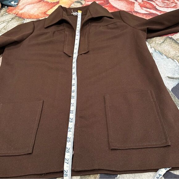 Vintage unisex 70s Pykettes shirt jacket / cardigan style top w/collar & zipper - Picture 8 of 14